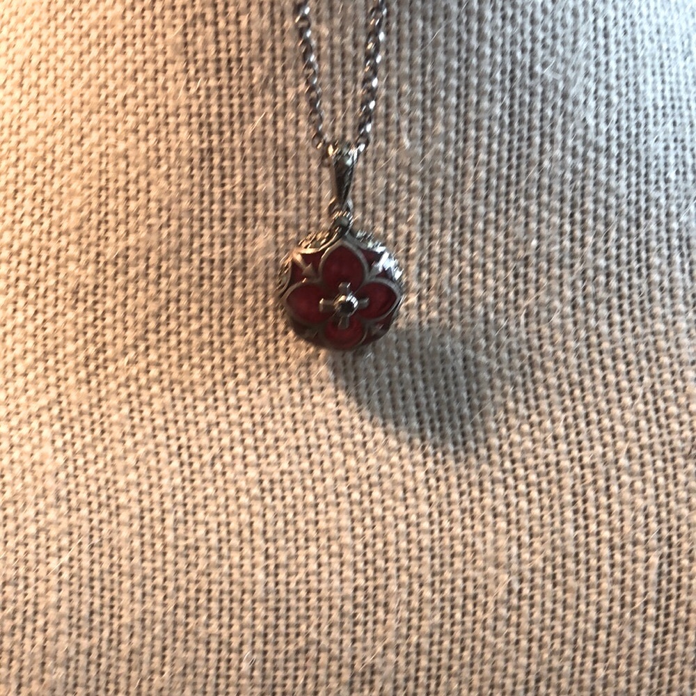 Red and burnished silver necklace